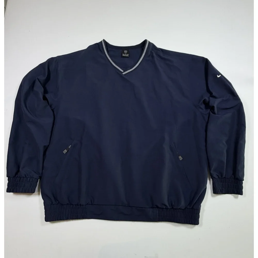 Nike Golf Windbreaker Mens XL Navy Blue Pullover V Neck Long Sleeve